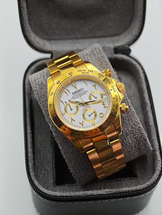 White & Gold Arabic Daytona Style Chronograph