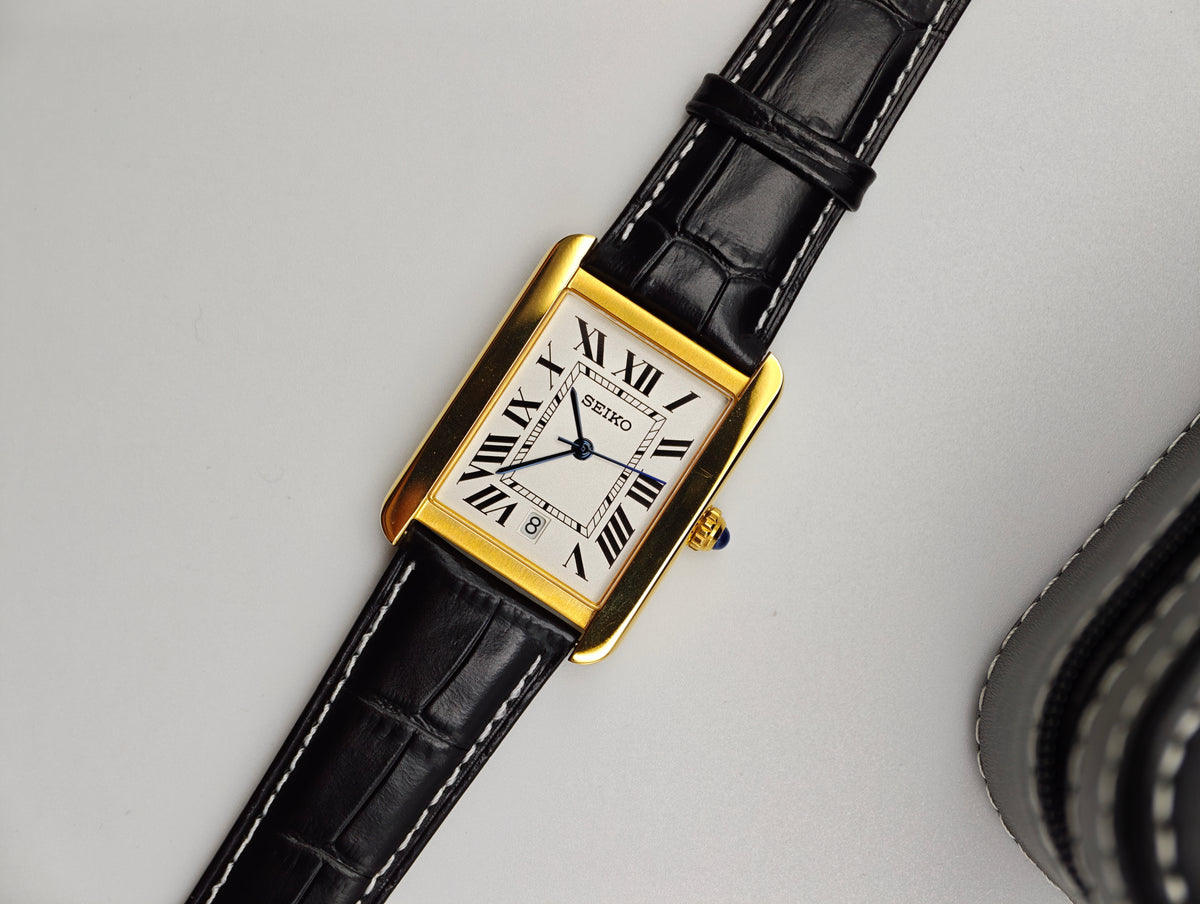 Seiko Tank Style – Roman Dial Gold Case 31mm Quartz