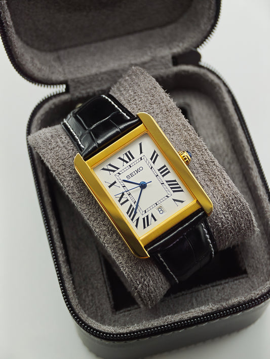 Seiko Tank Style – Roman Dial Gold Case 31mm Quartz