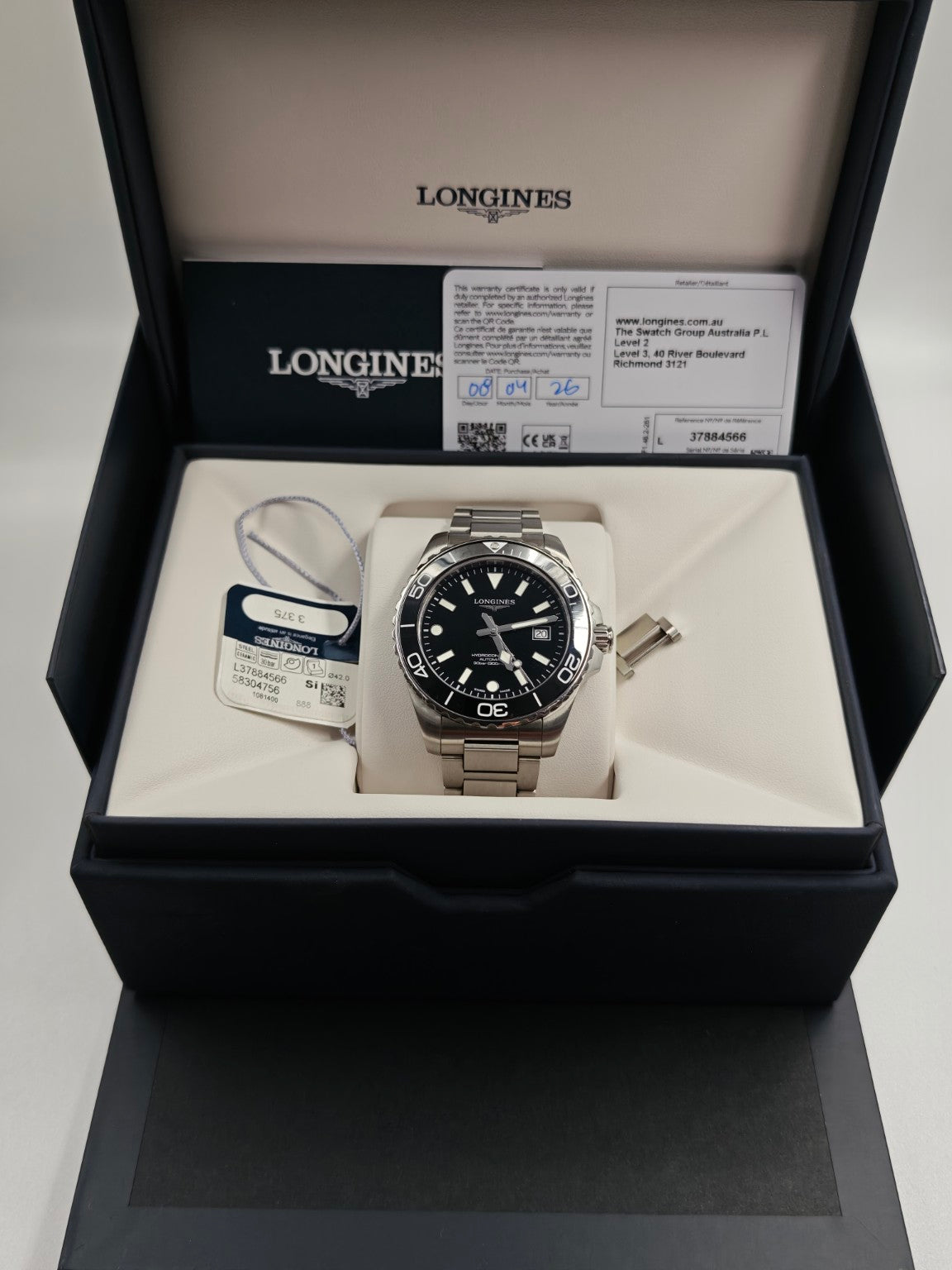2026 Longines HydroConquest 42mm with Longines box, warranty card and spare links