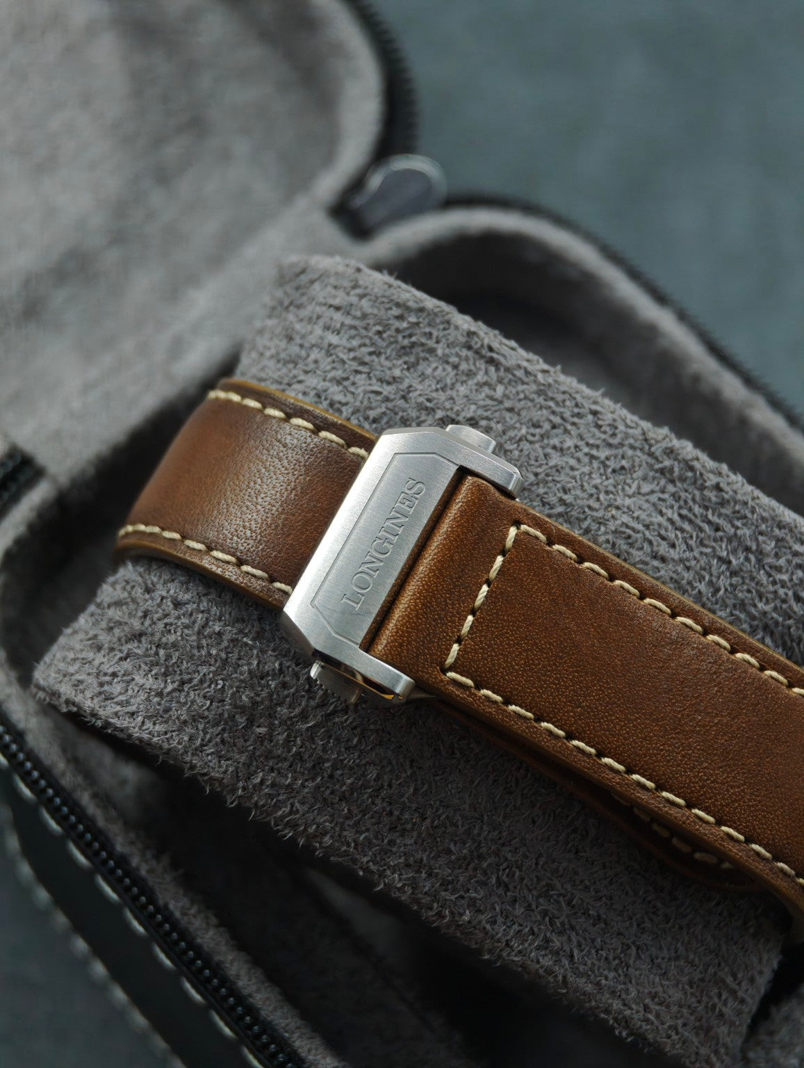 Longines Spirit Zulu Time leather strap folding clasp