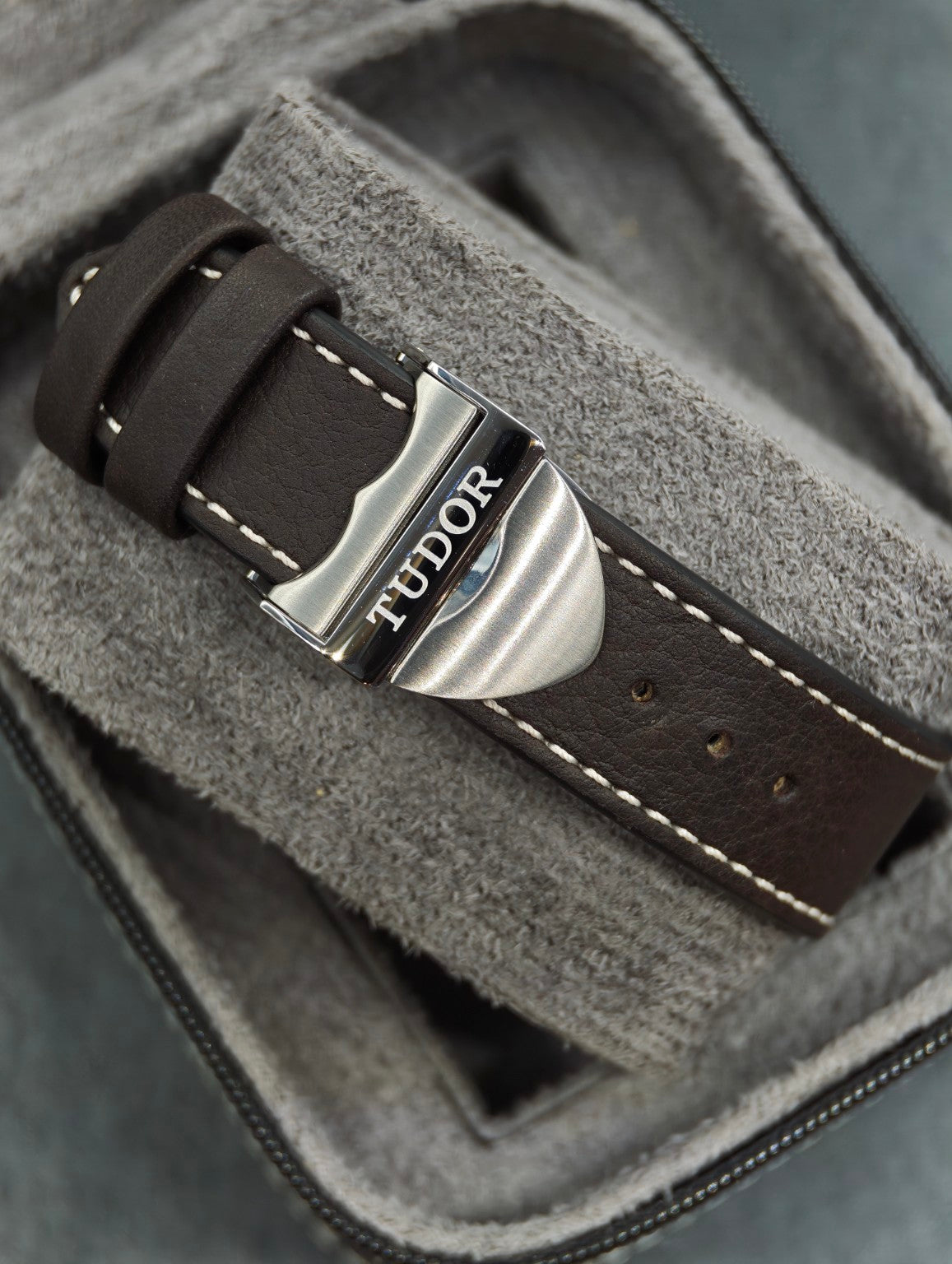 Tudor clasp and brown leather strap
