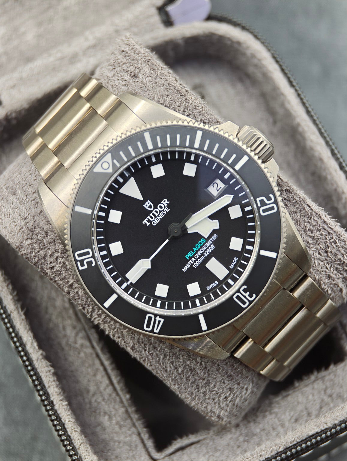 Tudor Pelagos Ultra 43mm titanium dive watch with black dial and titanium bracelet